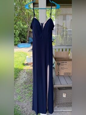 City Studio Navy Blue Maxi Dress with Front Slit